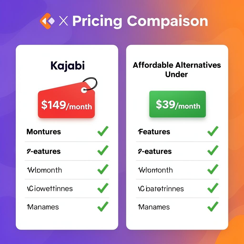 Side-by-side pricing comparison of Kajabi at 149 dollars per month versus affordable creator platform alternatives with feature checklist