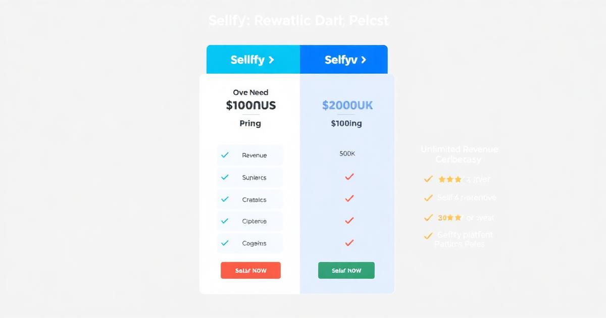 Side-by-side comparison of Sellfy pricing and revenue caps versus affordable creator platform alternatives with unlimited sales and no overage fees