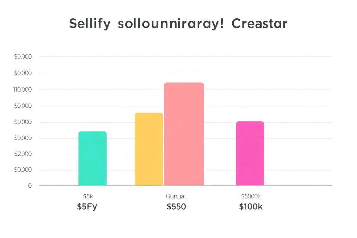 Bar chart showing total annual platform costs for Sellfy Gumroad and Creastor at five different revenue levels from 5000 to 100000 dollars