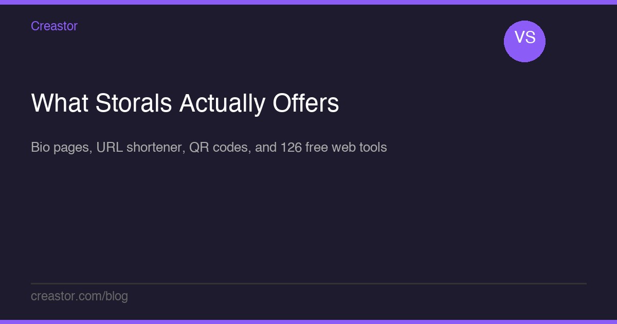 What Storals actually offers — bio pages URL shortener QR codes and 126 free web tools